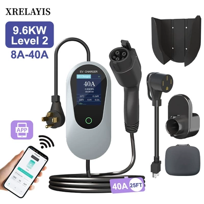 Elektrikli avtomobil şarj stansiyaları for Cross-Border Use, Portable Charging Gun - 25ft-type1-american-standard-40a-96kw-with-app-flagship-version