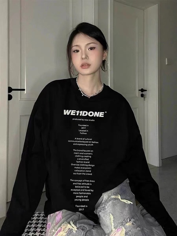 潮牌高街WE11立体印花小熊休闲宽松情侣T恤男女同款卫衣外贸批发|undefined