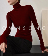 高级感安可拉红色高领针织打底衫女秋冬新年修身内搭毛衣长袖上衣