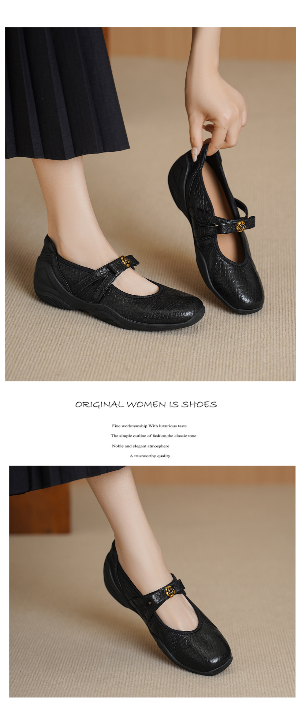 Giày Mary Jane nữ da cừu mềm đế xuồng thấp quai ngang — màu nâu chi tiết 9