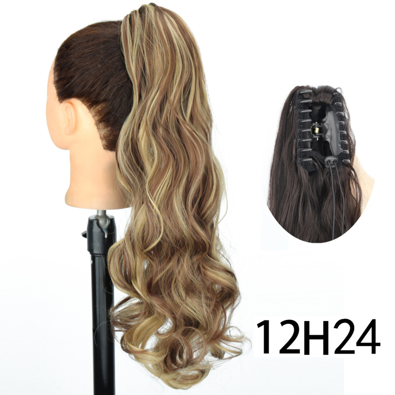 24inch ロングカーリーポニーテール高温繊維女性ビッグウェーブカーリーヘアグリップクリップポニーテールエクステンション|undefined