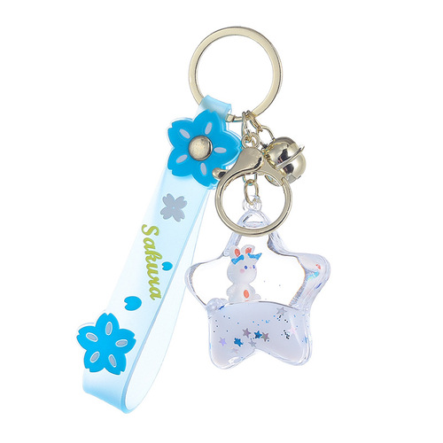 Cartoon Oil Floating Rabbit Doll Quicksand Bottle Keychain Car Keychain Bag Pendant Small Gift Wholesale