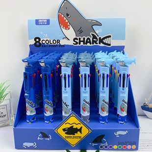 New Cute Big White Shark Eight-colorful Ballpoint Pen Cute Cartoon Creative Shape Multi-colorful Pen Press Colorful Pen