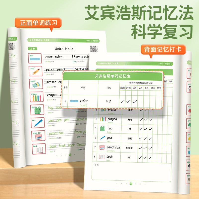 Hengshui-style English Writing Practice Workbook for Grades 1–6: Synchronized with Textbooks—Focus on Memorizing and Practicing English Words and Letters for Grade 3 (Volumes 1 & 2)