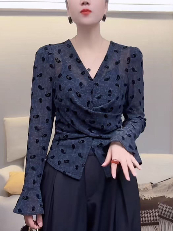 秋季新款设计感小众修身显瘦长袖T恤女装高级感百搭交叉上衣A6470|undefined