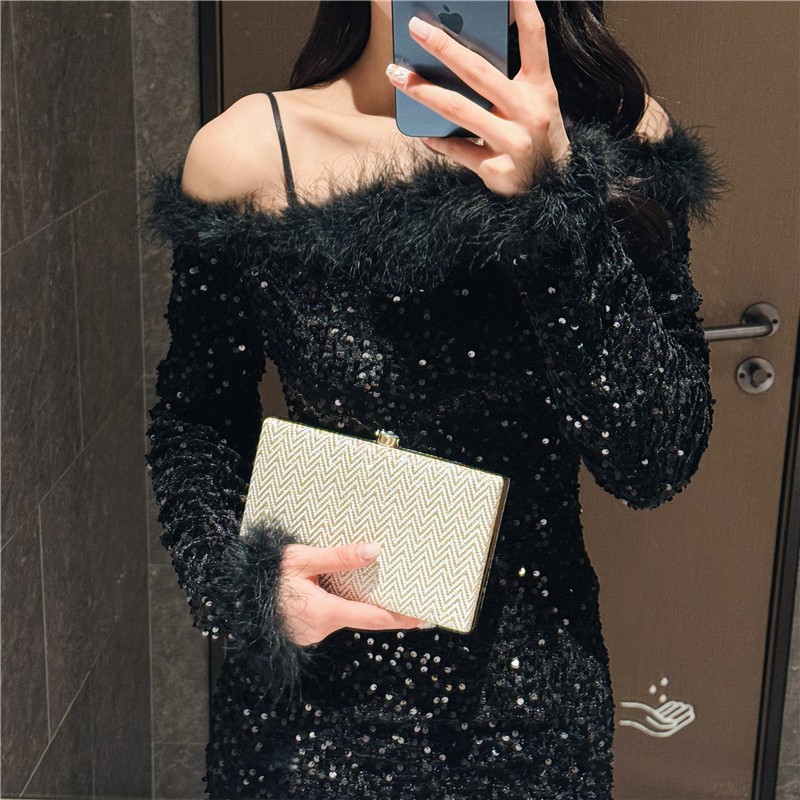 Nuevo acrílico transfronterizo bolsa de cena de damas huesos de pescado bolsa de mano caja de lujo ligera alta sensación de fiesta bolsa de noche