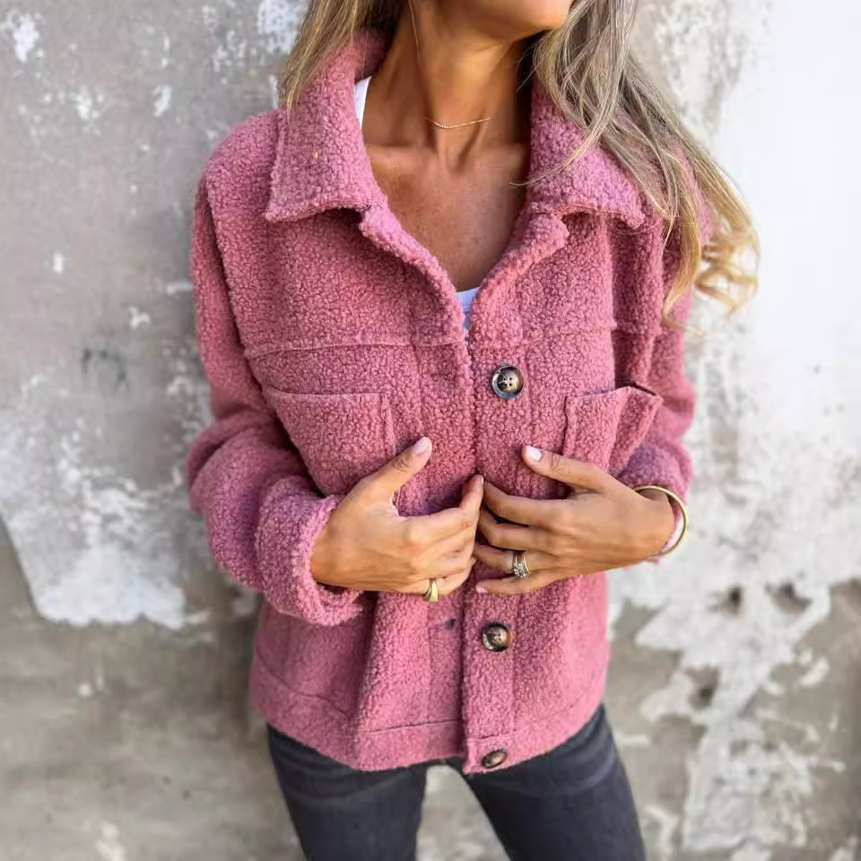 2024 Independent Station New Amazon Aliexpress-Autumn and Winter Lapel Single-Breasted Lamb Wool Jacket