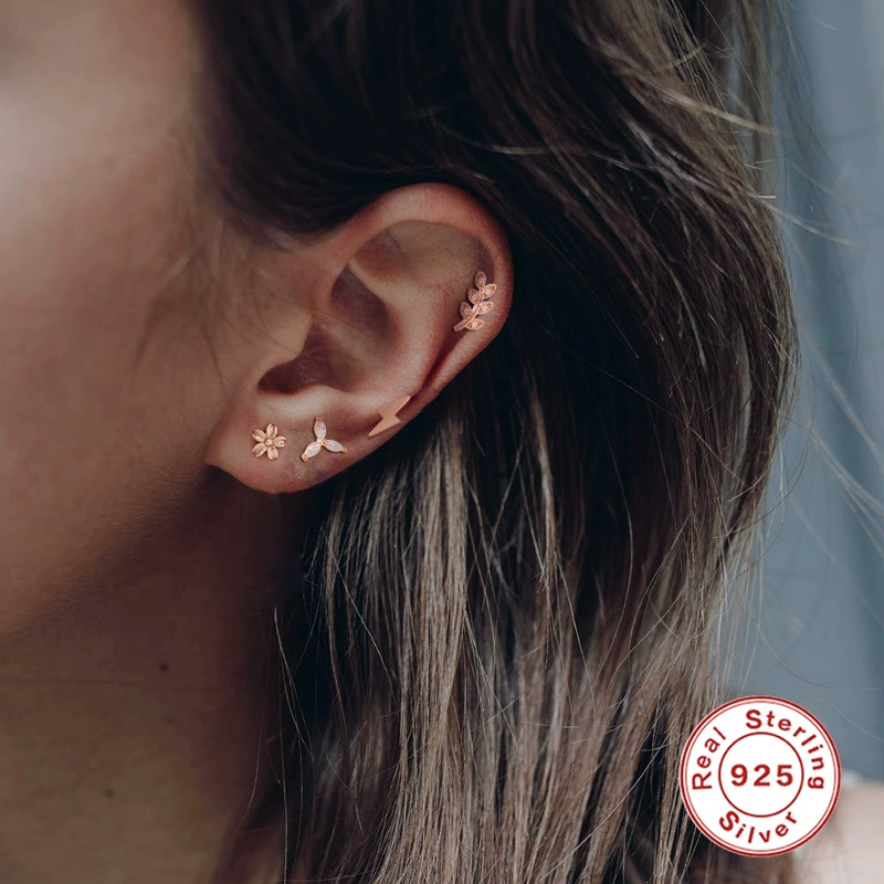 Piercing, earrings, silver 925 sample, micro incrustation, European style