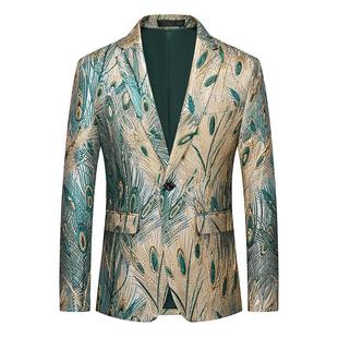 Foreign trade AliExpress popular fashion peacock tail bronzing suit jacket Korean style host MC banquet dress for men