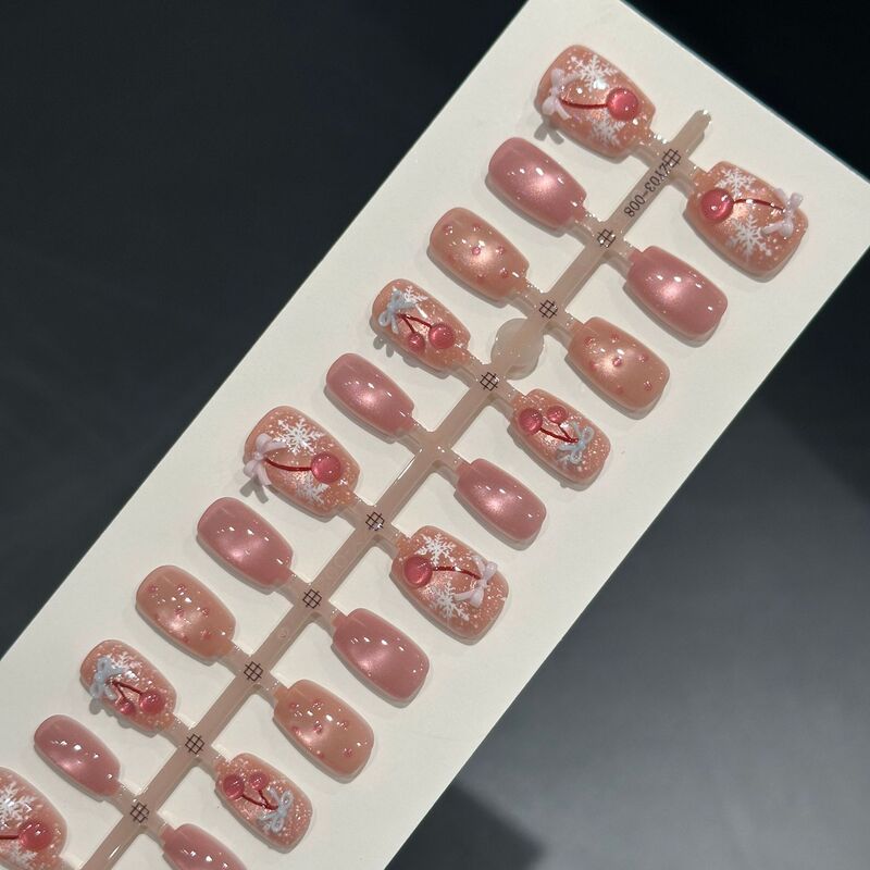 30-Piece Set of Sweet Cherry Short Ladder Luxury Princess Nail Tips for Fair Skin Pre-Made High-End Nail Art