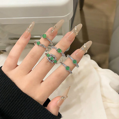 新中式國潮綠色鋯石戒指女獨特小眾設計感食指戒輕奢時尚指環配飾