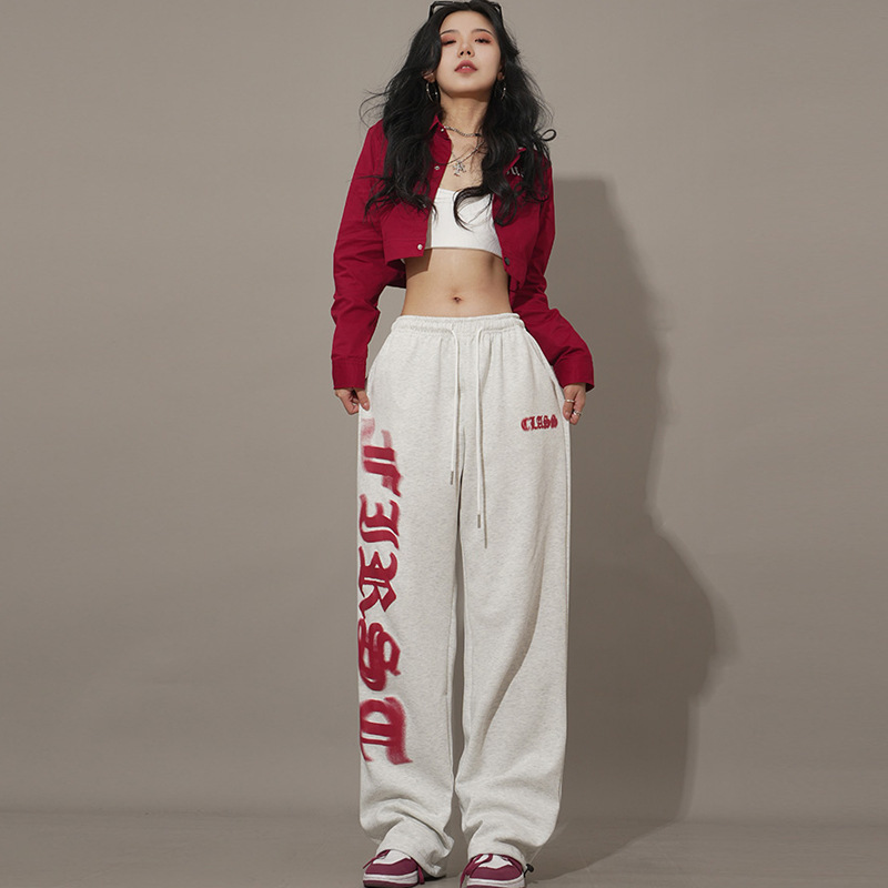 Street Dance Printed Sweatpants for Women, New Spring and Autumn Style, Loose Wide-Leg Sweatpants, American Hip-Hop Jazz Dance Casual Long Pants, Trendy