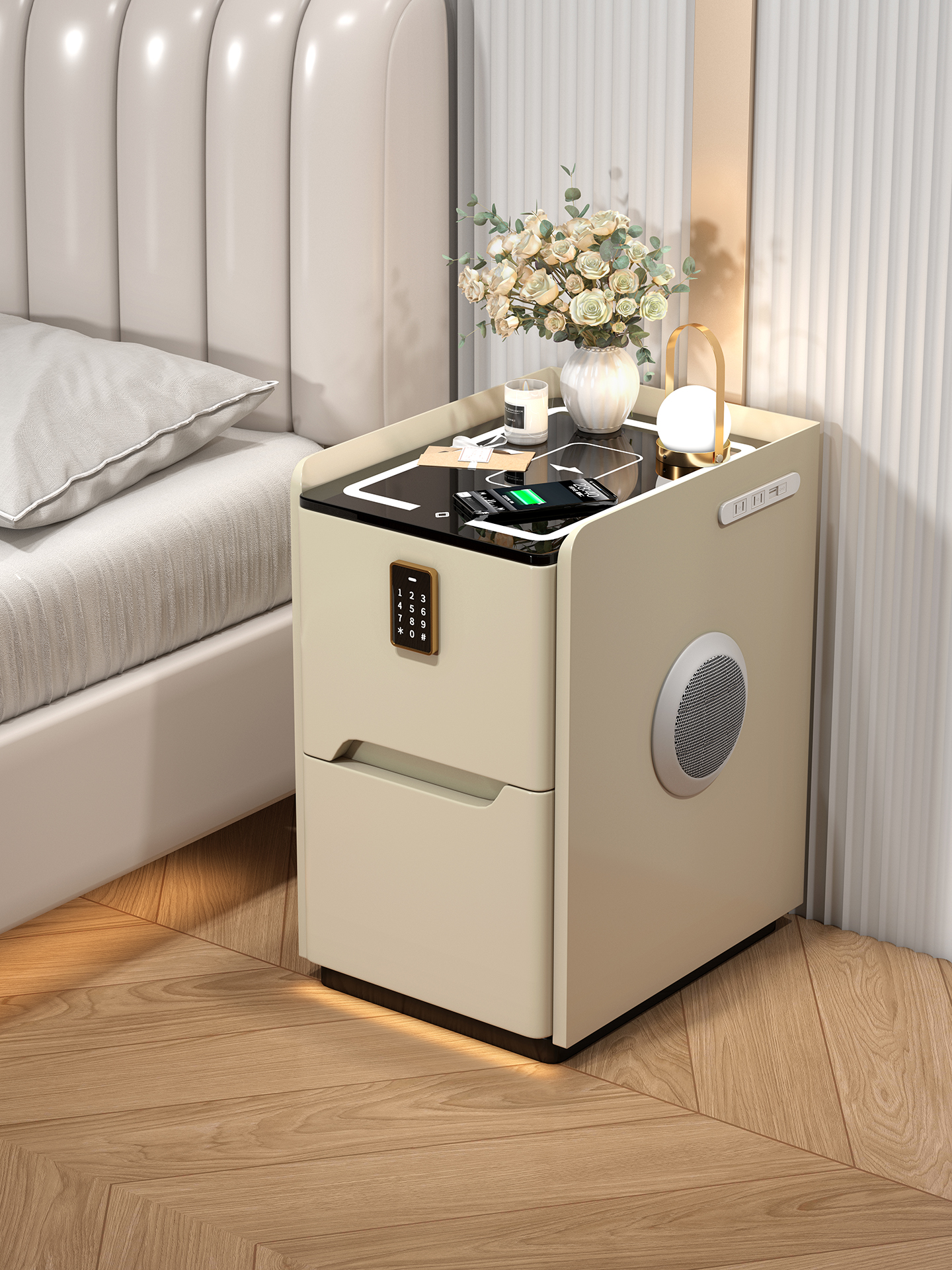 ✅ Small Bedside Table, Light Luxury Home Bedroom Solid Wood Storage Cabinet, Ultra-Narrow Gap Cabinet, Storage Rack, Simple and Modern