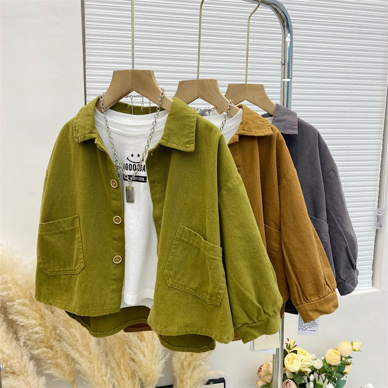 Children's Clothing Supply Chain Factory Boys Solid Color Long-Sleeved Cotton Shirt Jacket Spring & Fall New Children's Tops Factory Direct Supply
