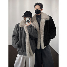 座山雕解构棉服男士大毛领潮牌夹棉外套麂皮绒加厚美式男装上衣