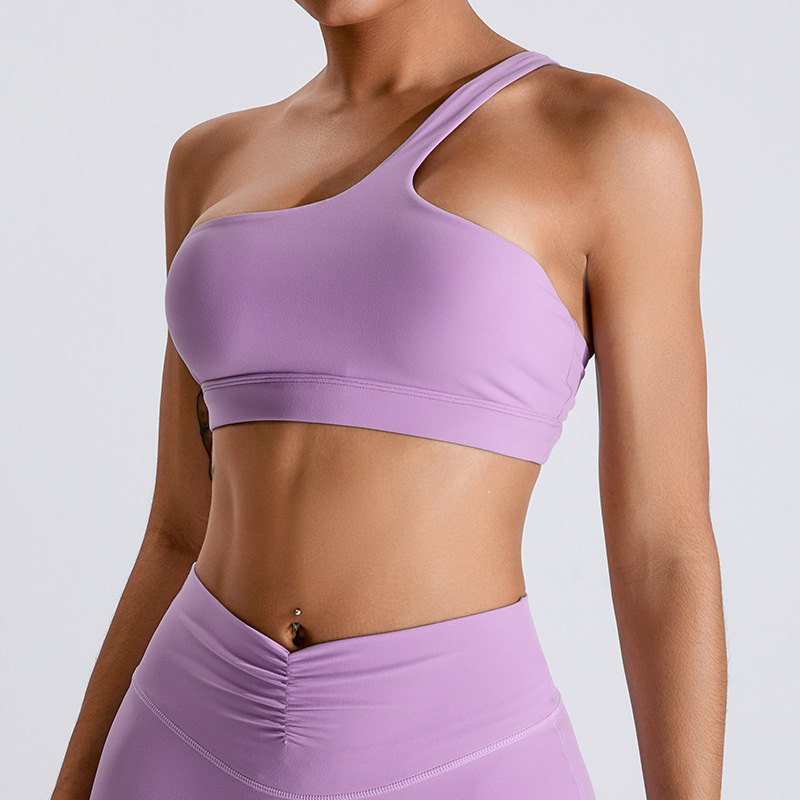 Transfronterizo nuevo oblicuo de un hombro ropa interior deportiva sujetador de yoga desnudo de las mujeres de secado rápido belleza espalda chaleco ropa de entrenamiento de yoga