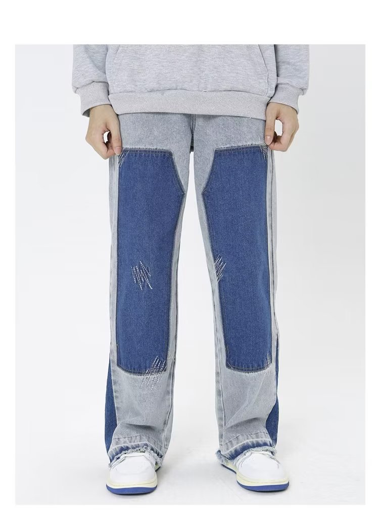 Jean large à blocs de couleurs pour hommes, ample, droit, grande taille, marque tendance, pantalon sarouel rétro japonais, printemps et été_voghion.com