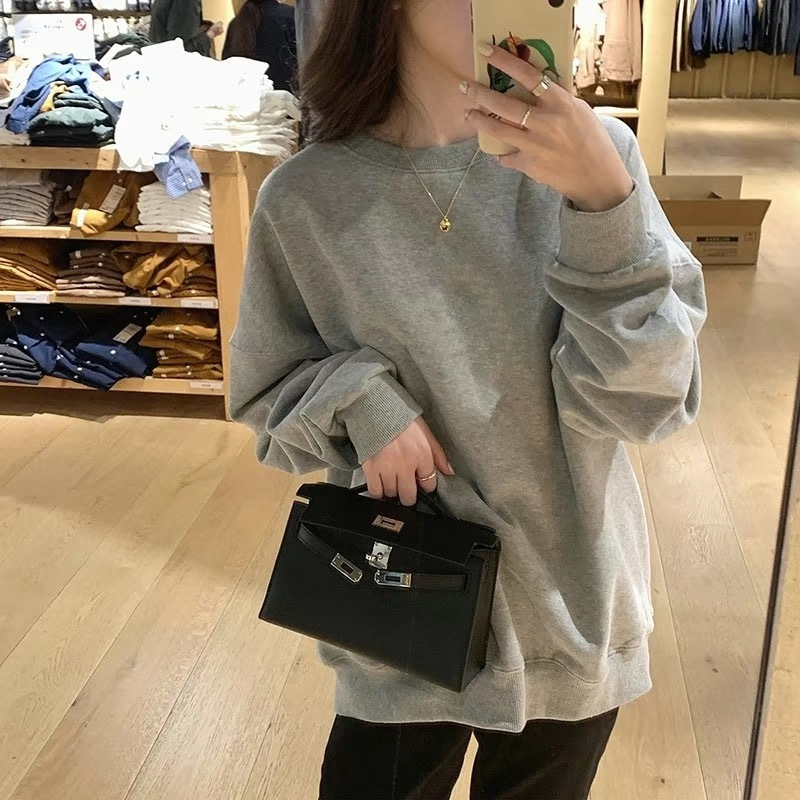 Primavera y otoño nuevo cuello redondo suelto chaqueta gris mujer chaqueta sin sombrero chaqueta superior de otoño base