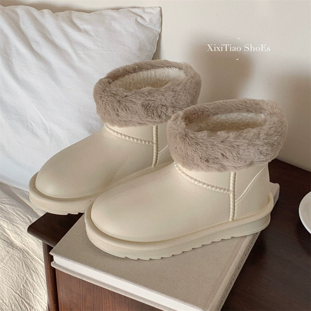 Осенне-зимняя мода в Корейском стиле теплые зимние сапоги на флисовой подкладке простые однотонные серии EVA непромокаемые уличные хлопковые сапоги женские сапоги