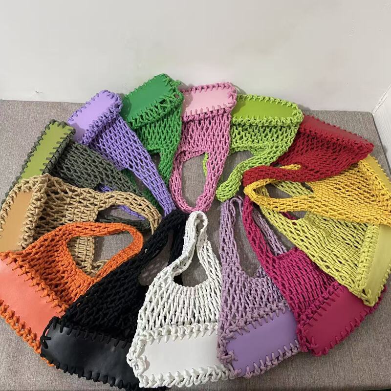 Candy-Colored Straw Bag Mini Handbag Korean Style Ins Wrist Woven Bag Small Chanel-Style Versatile Fashion Mini Bag