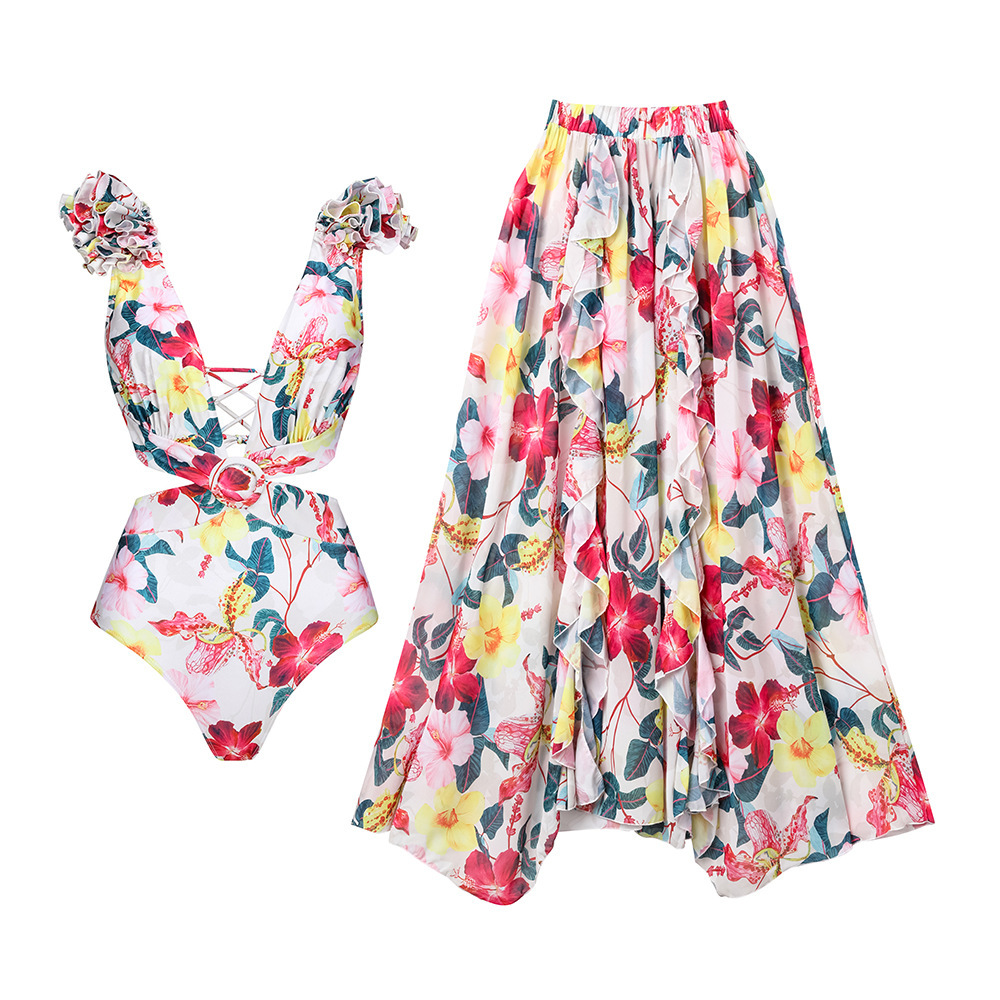 Women's Elegant Lady Solid Color Flower 2 Pieces Set One Piece Swimwear display picture 5