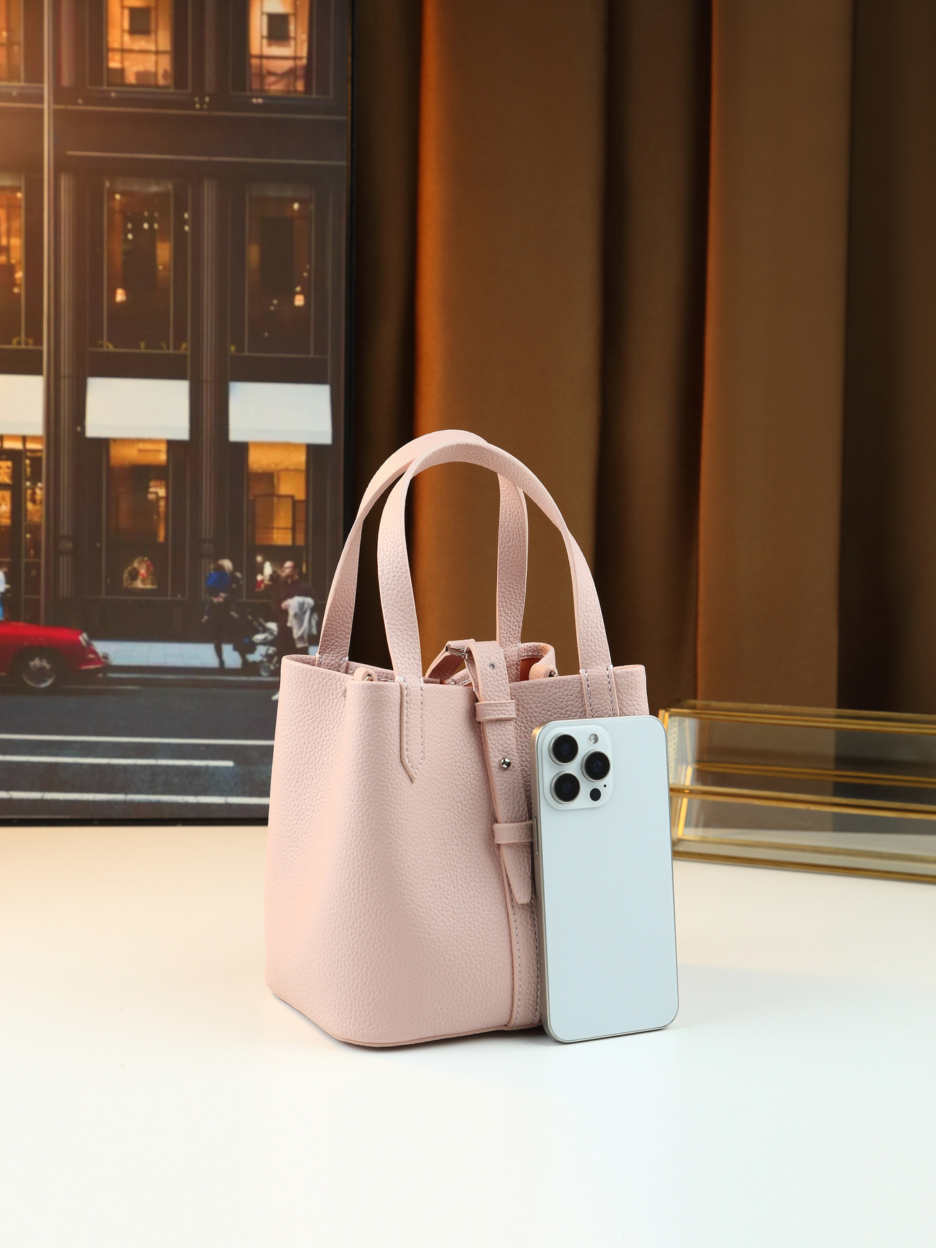 Lychee Pattern Women's Handbag Solid Color Bucket Bag Versatile Shoulder/Crossbody Bag For Commuting PU Leather Zipper Closure Medium Size_voghion.com