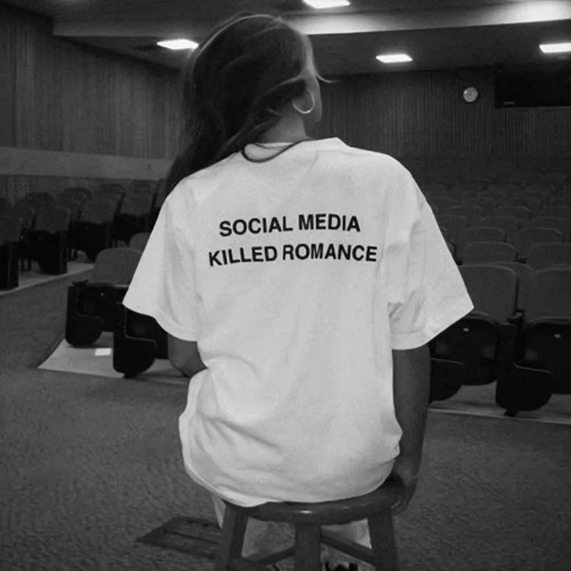 2025 Social Media Kills Romantic Summer T-Shirt Men Women Aesthetic Valentine's Day Printed T-Shirt Couple Cotton