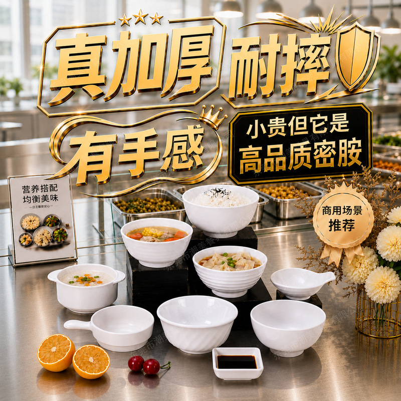 Small bowl of melamine dish tableware canteen rice bowl commercial hot pot dip bowl seasoning dish small dish white dining cup