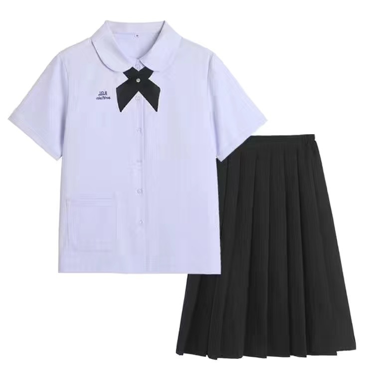 タイ制服学院風薄紫半袖学生クラス服jkシャツ女子児童襟上着百フリルスカートセット|undefined