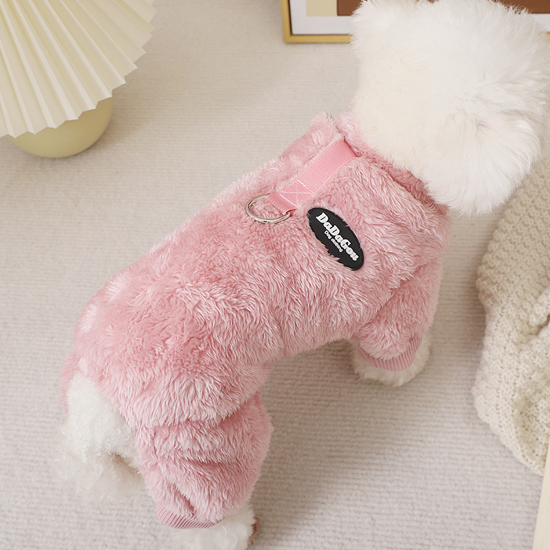 Dog Clothes New Style for Small Dogs Winter Thick Fleece with Leash Ring Warm Four-Legged Clothing Four-Leg Fleece Clothing