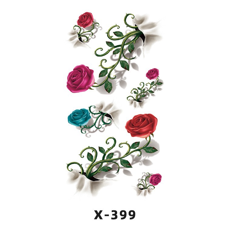 Arco de flor pequeña pegatinas de tatuaje fresco 3D dibujos animados transfronterizo Henna rosa impermeable texto en inglés pegatinas de tatuaje