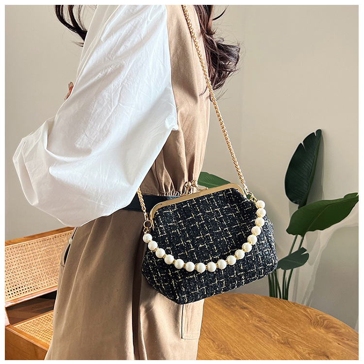 Cross-border texture checkered small bag for women's autumn 2024 new trendy and fashionable knitted chain crossbody bag, shell bag undefined