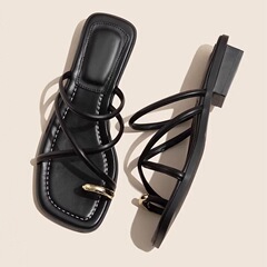 若紀平底夾腳涼拖鞋外穿2024夏季新款網紅百搭仙女風套趾休閒拖鞋