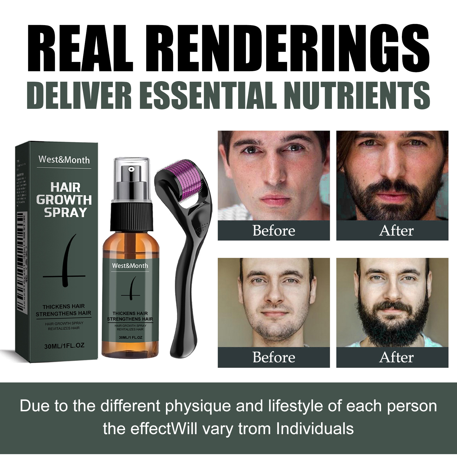 West&Month Beard Spray Set Moisturizing Spray Beard Care Promotes Beard Growth and Thickness