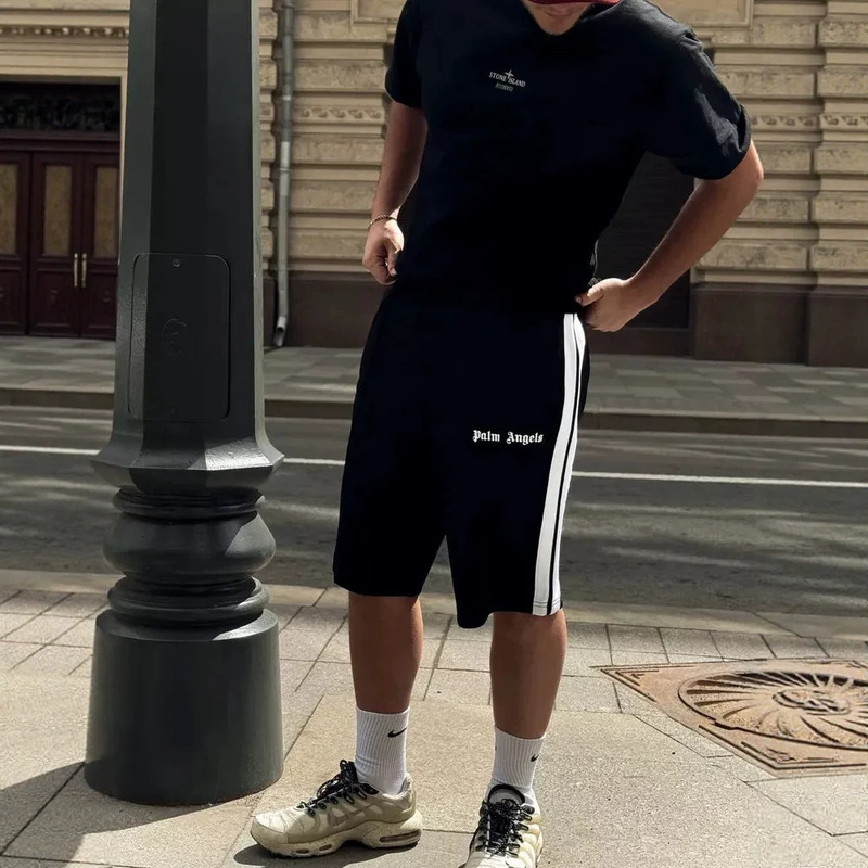 Cross-border version of Palm Angel striped webbing color-blocked shorts for men and women, couple's straight-leg shorts, manufacturer wholesale