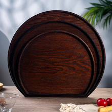 水曲柳木半圆盘木质茶盘复古中式老漆色家用茶室果盘酒店托盘批发