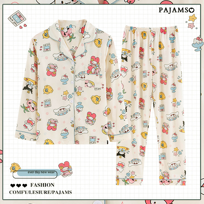 Sanrio helloKitty pijamas de las mujeres primavera y otoño Algodón puro 2023 nuevo Yugui perro manga larga lindo homewear