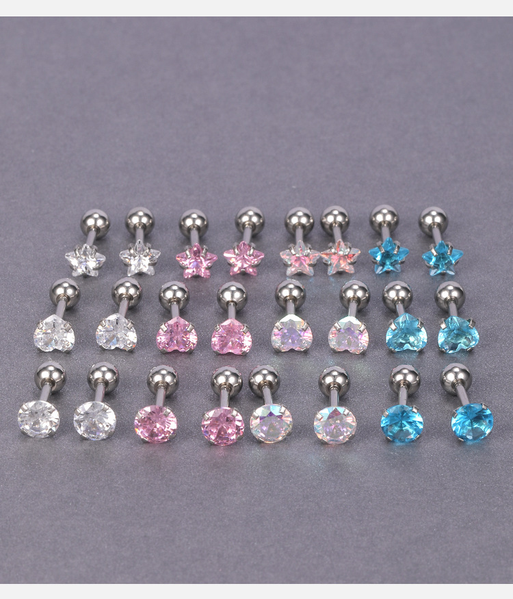 Simple Style Round Heart Shape Stainless Steel Inlay Artificial Diamond Ear Studs 1 Pair display picture 2