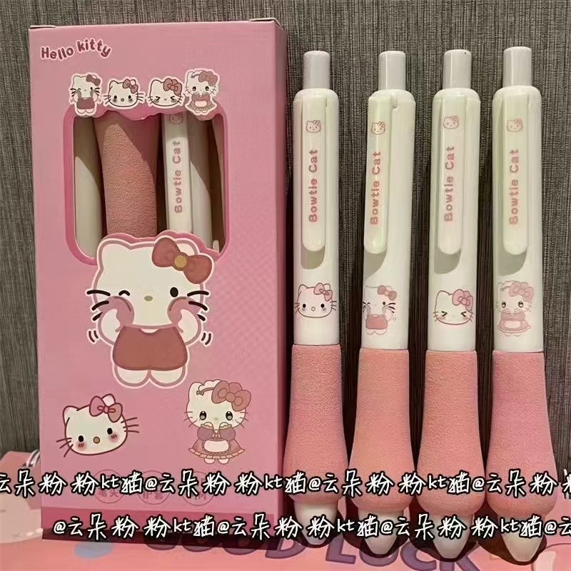 Cute Kt Cat Fluffy Pen Ins Style High-Looking St Head Soft Grip Gel Pen Black Girly Heart Pen Wholesale
