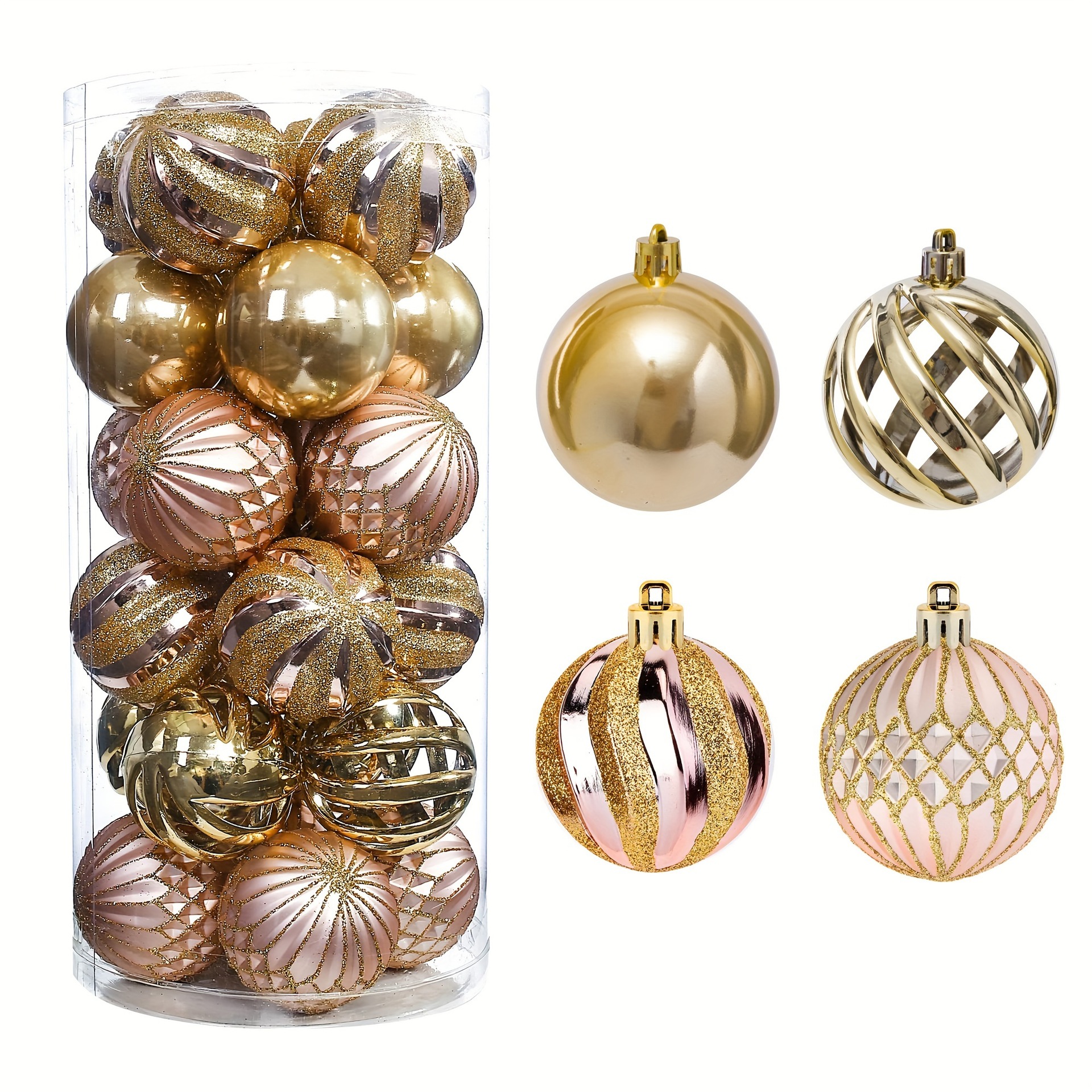 Nuevo hueco 6cm24 piezas de rosa rosa plástico bola de Navidad fiesta de Navidad ambiente bola de decoración