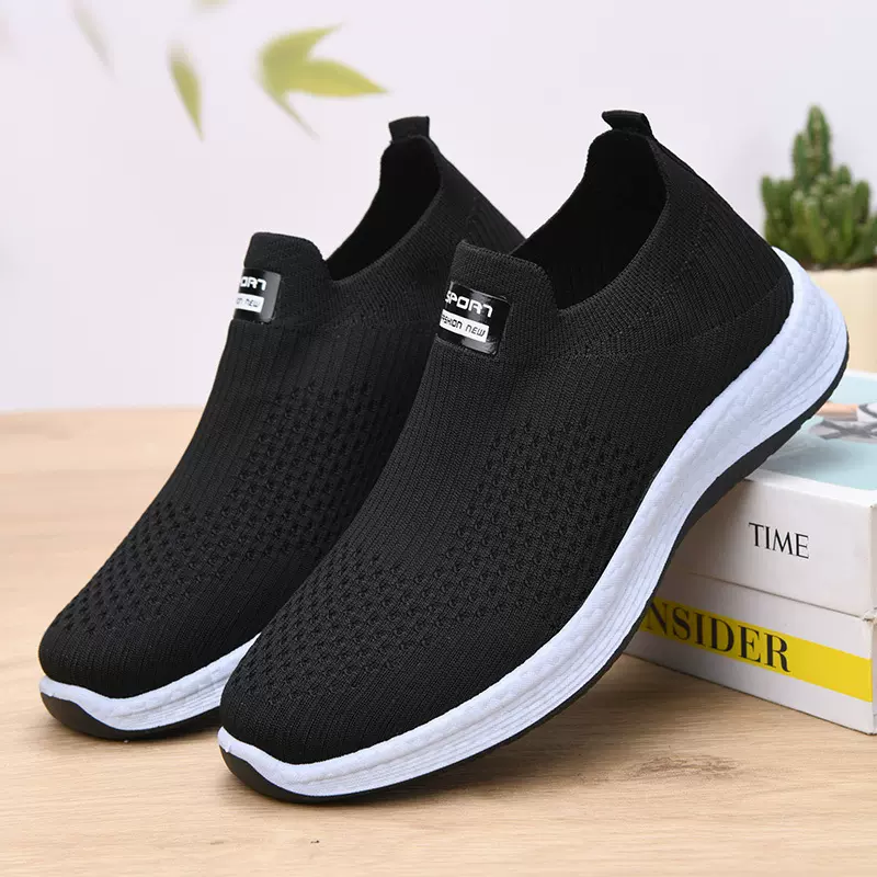跨境男鞋2025春季新款飞织透气休闲鞋软底轻便一脚蹬健步鞋代发