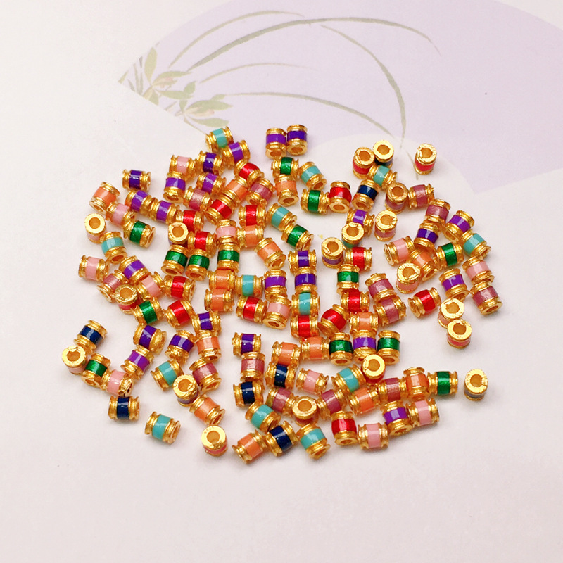 S925 silver gold-plated burning blue drop oil barrel beads tube beads colorful spacer bracelet necklace string decoration diy semi-finished products