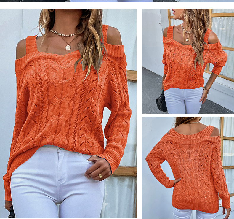 solid color twist off-shoulder long sleeve sling sweater NSMMY138341