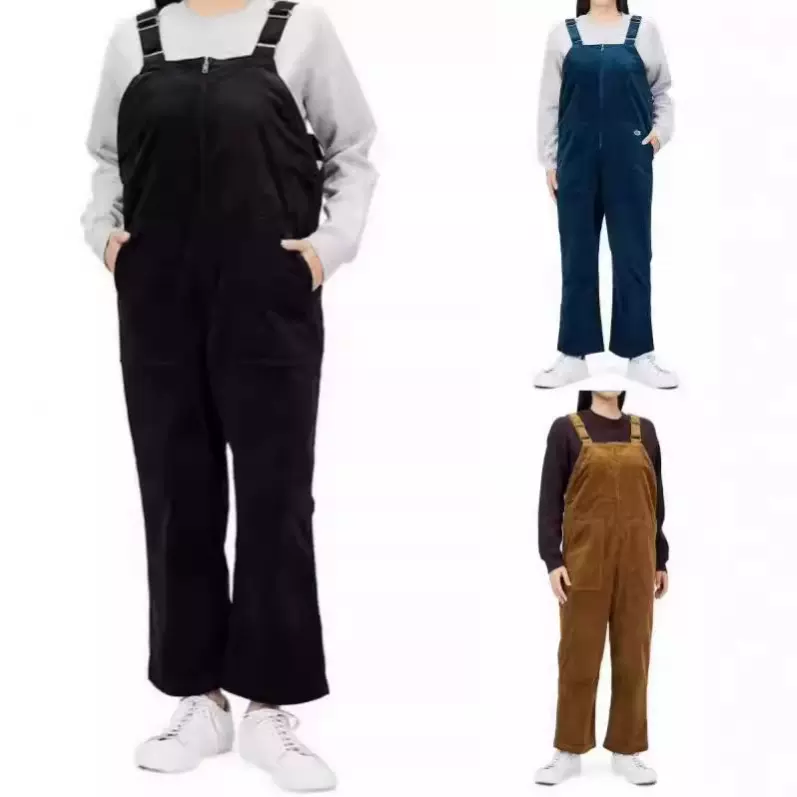 跨境外贸欧美新品女装背带裤秋冬季现货休闲拉链口袋背带连体裤女