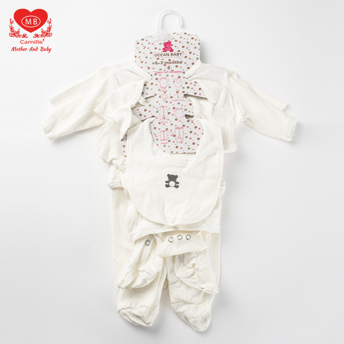 Export Plain Color Baby Hoodie Pure Color Crawl Suit Eight Piece Onesie Set Baby Infant Toddler Separated Clothes 