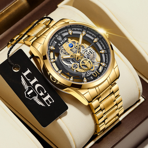 LIGE cross-border specializes in men's quartz watches, hollow and transparent new concept watches, business men's waterproof watches