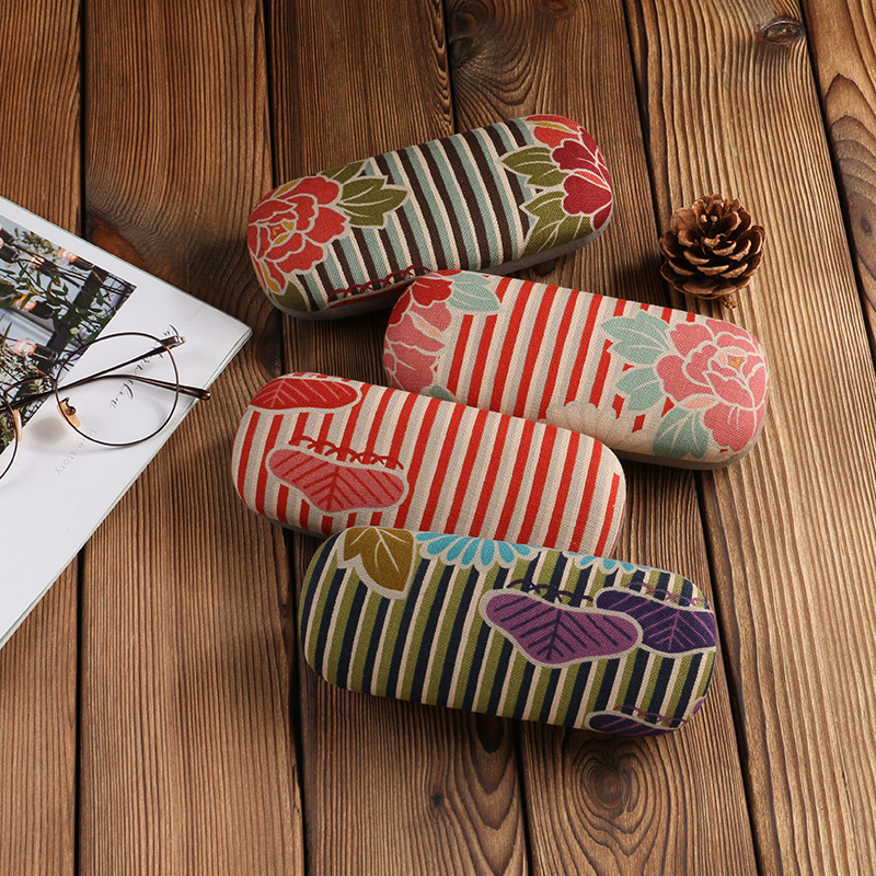 e88 Handmade Fabric Glasses Case Daisy Stripe Myopia Glasses Case Japanese Metal Glasses Storage Box