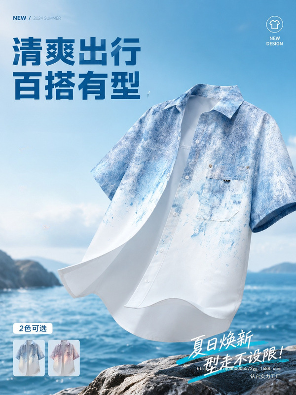 American-Style Tie-Dye Short-Sleeve Shirt for Men, Summer Thin Ice Silk Half-Sleeve Shirt, Trendy Brand Loose Jacket Top American-Style Tie-Dye Short-Sleeve Shirt for Men, Summer Thin Ice Silk Half-Sleeve Shirt, Trendy Brand Loose Jacket Top