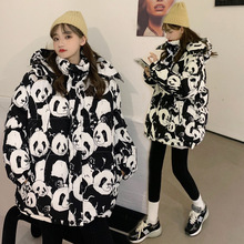 熊貓款印花棉衣女2021年新款小眾設計羽絨棉服中長款寬松冬季外套