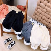 秋冬款韩版休闲儿童加绒卫裤男童女童童裤一体绒加厚外穿运动裤子